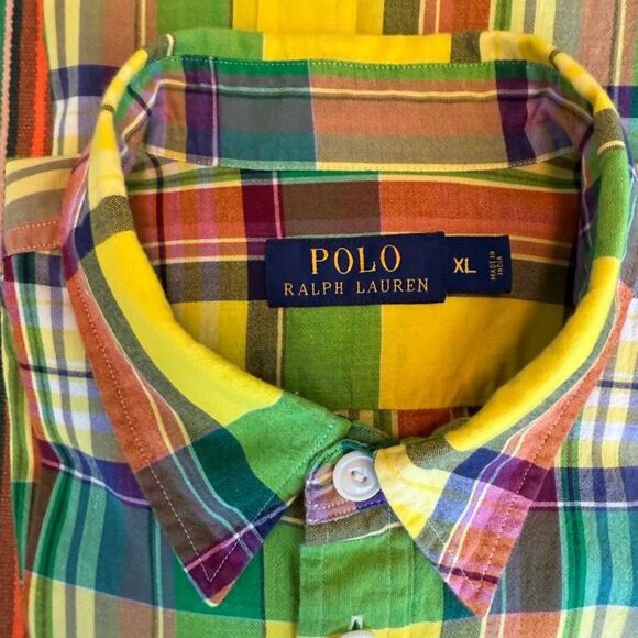 Vintage Polo Ralph Lauren Madras Plaid Buttondown Shirt in Yellow Multi size XL - Picture 5 of 9